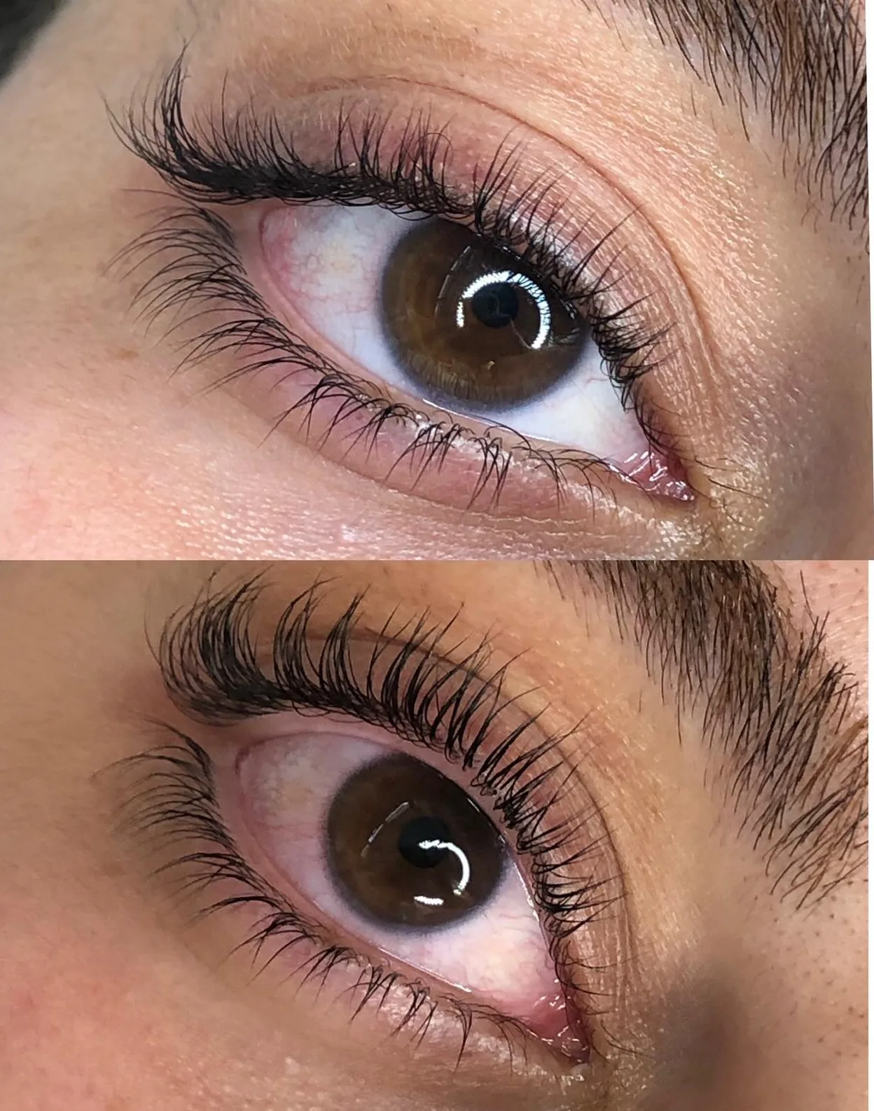Wimpernlifting bei Büsra Boz: Auge vor und nach der Wimpernlaminierung