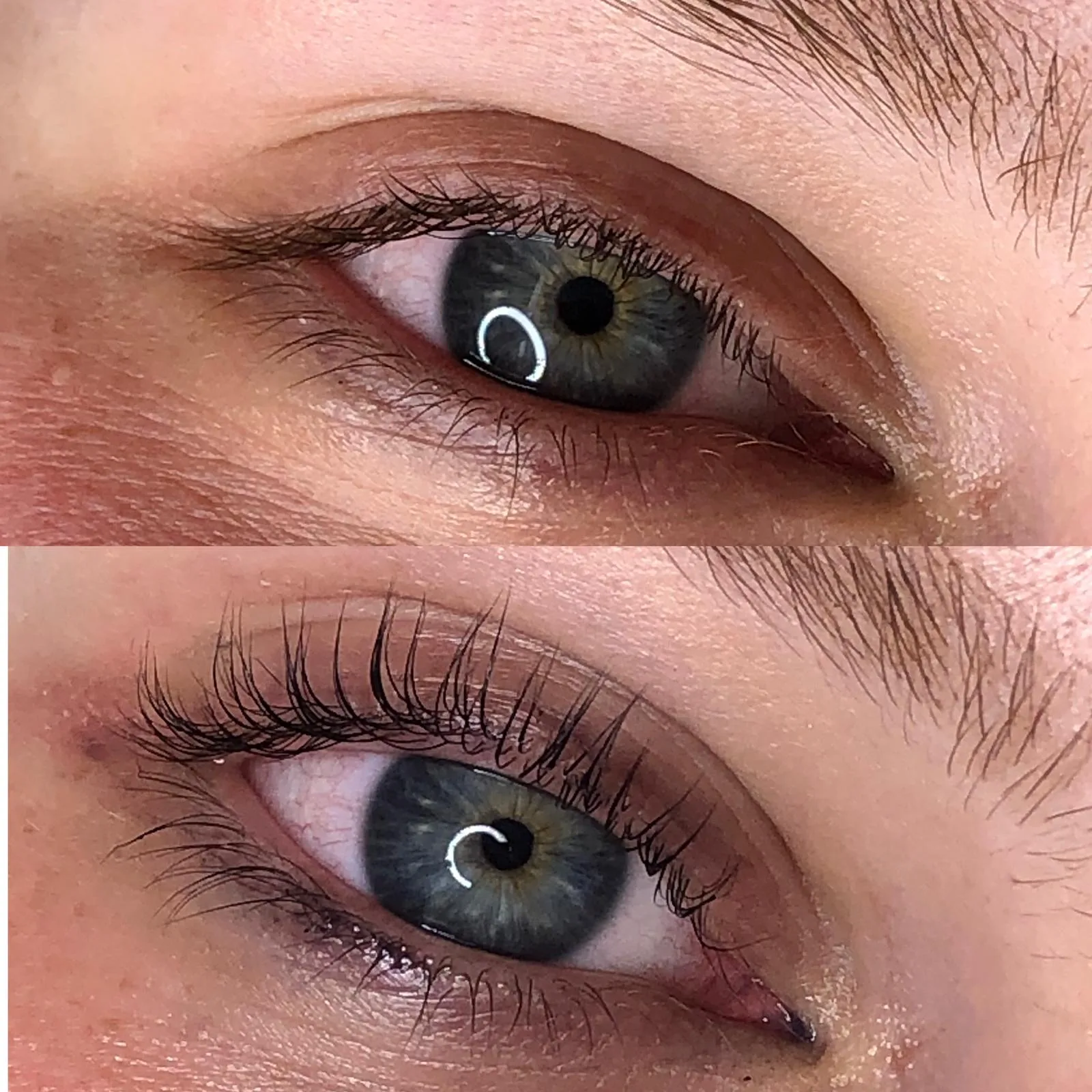 Wimpernlifting Ergebnis mit Färbung, blaues Auge